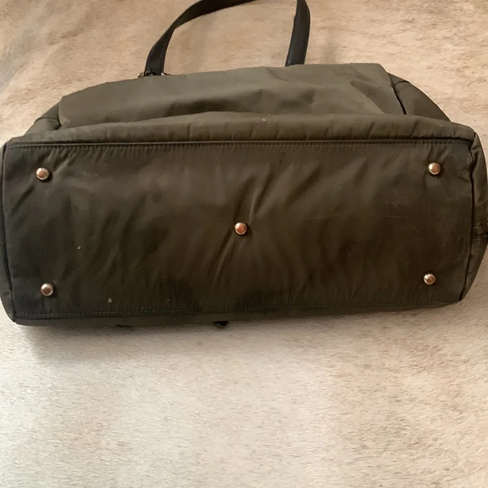 Lo & Sons Olive Green O.M.G. Laptop bag with gold hardware and tan interior. - Picture 5 of 5